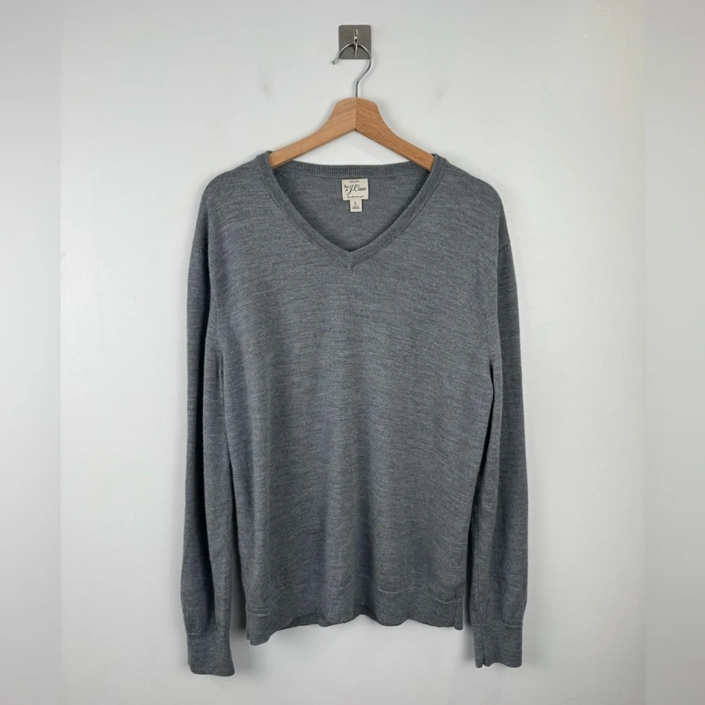 J.Crew Men Gray 100% Merino Wool V-Neck Sweater Size Large